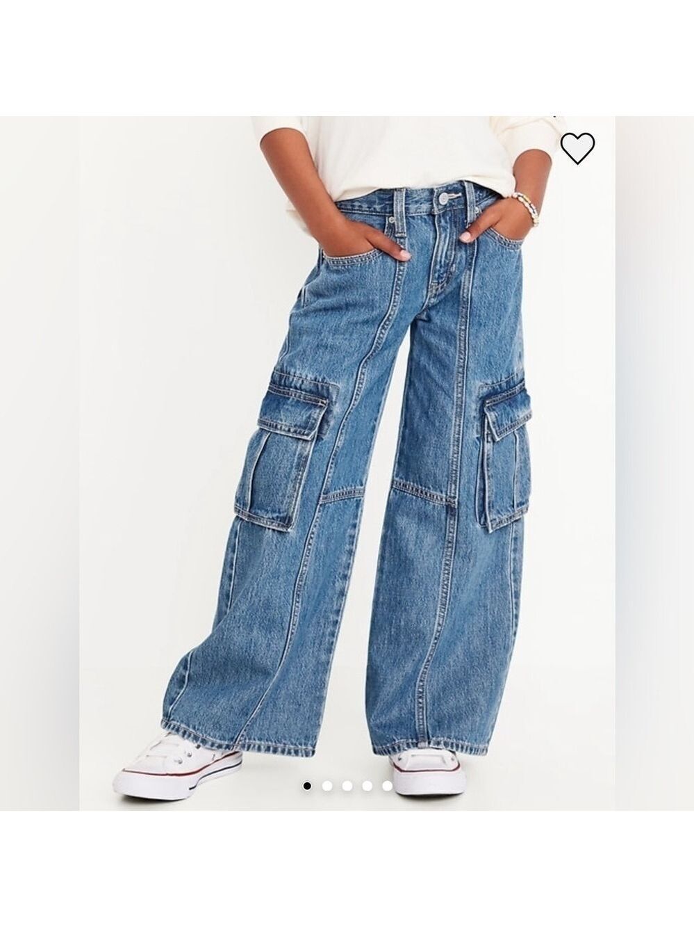 Old Navy Girls’ High-Waisted Super Baggy Wide-Leg Cargo Light Wash Jeans 18 NWOT